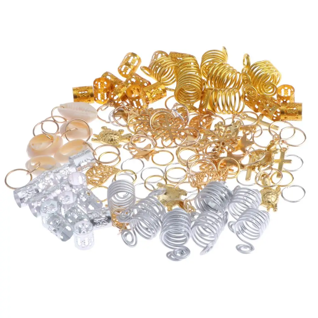 120pcs Mixed Styles Dreadlocks Beads Cuffs Pendants Braid Jewelry Decorations for Hair Accessories