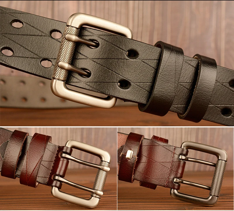 3.8CM High Quality Genuine Leather Belts for Men Brand Strap Male Double Needle Pin Buckle Fancy Vintage Jeans Cowboy
