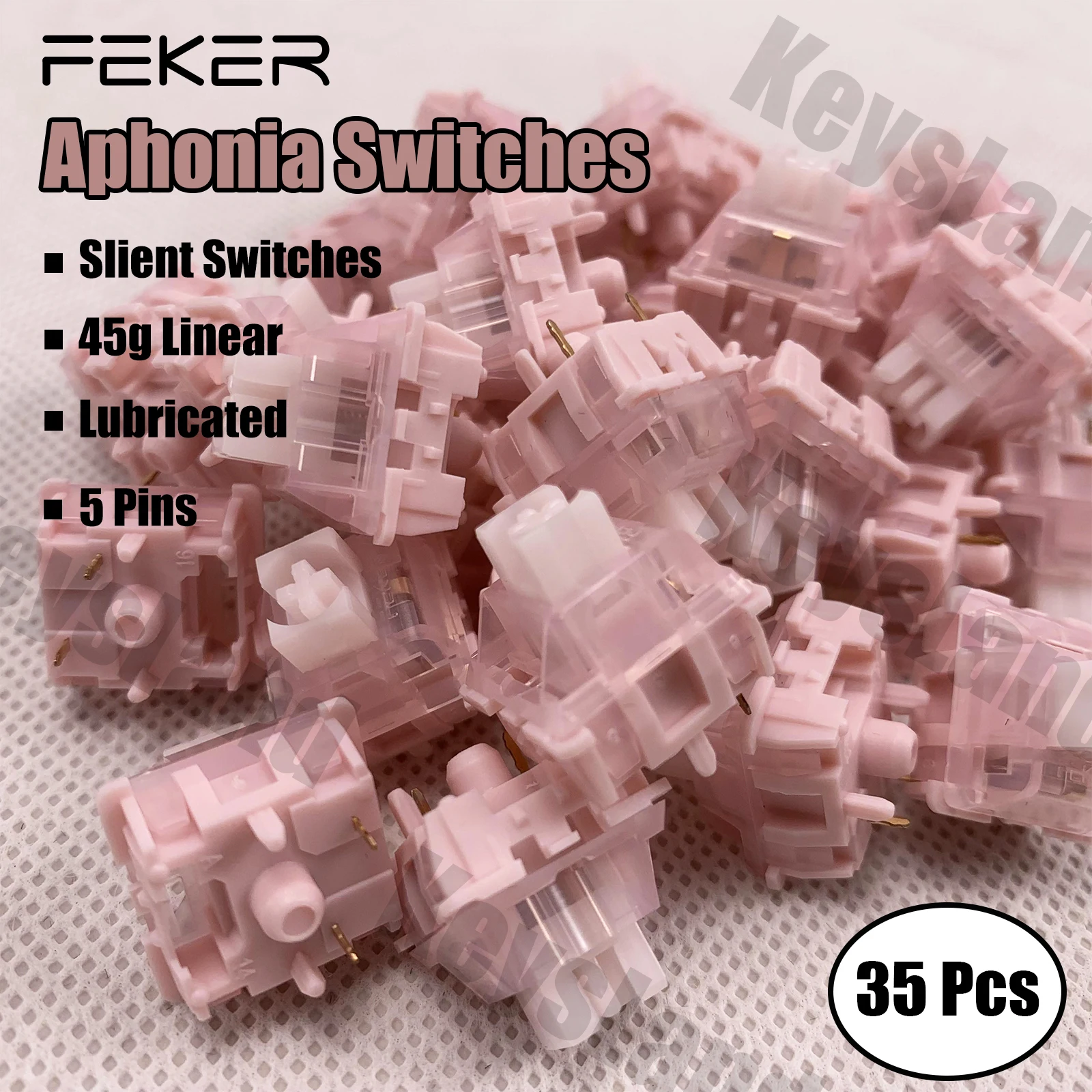 Feker-interruptores de Teclado Mecânico Linear Aphonia Slient Pink Pins 45g Hotswappable Cherry mx Personalizado 35 Pcs