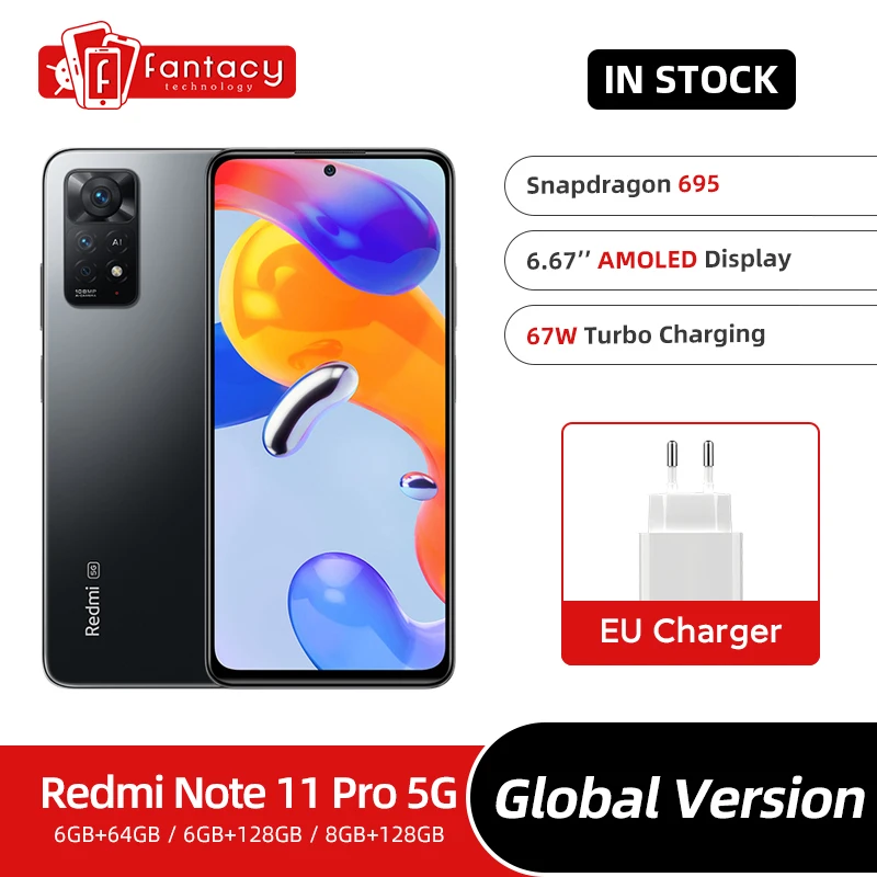 Xiaomi-Redmi Note 11 pro 5Gスマートフォン,グローバルバージョン,snapdragon 695 CPU,108.0mp  67wターボ充電,5000mahバッテリー,108mpカメラ