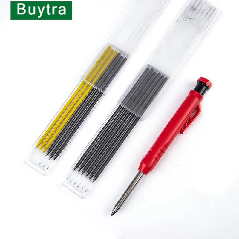 

Solid Carpenter Pencil Set With 7 Refill Set Leads Built-in Sharpener Deep Hole Mechanical Marker Marking Pen Tool Marker Sets