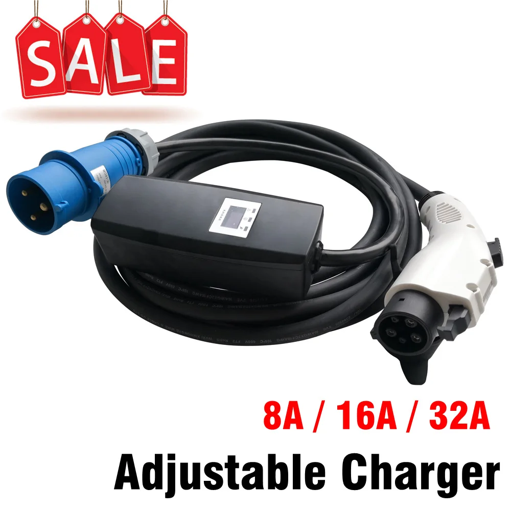 

Adjusatble 32A EV Car Charger SAE J1772 Type1 With Red Blue CEE IP55 16A 8A Portable EVSE Charger for Toyota Mia Eletcirc Car