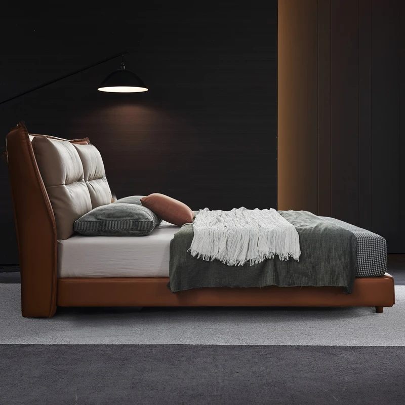 

ltalian Light Luxury Wedding Bed New Modern Minimalist Leather Master Bedroom Fashionable Confortable cama luxo casal