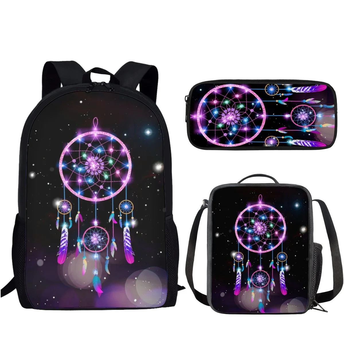 3Pcs/Set Dream Catcher Butterfly School Bag for Girls Boys Fashion School Bag Student Campus Backpack with Lunch Bag Pencil Bag