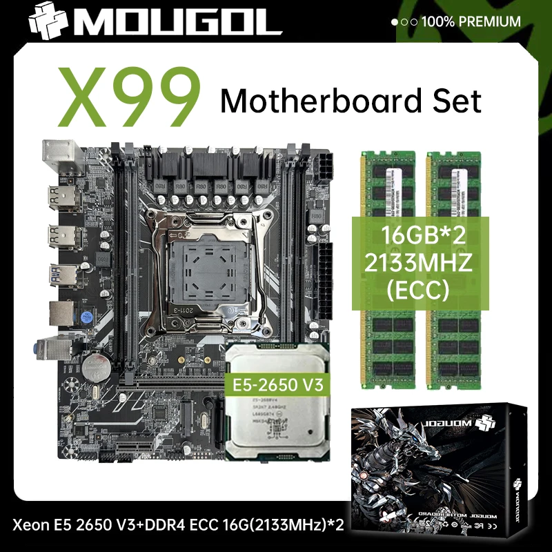 

Комплект материнской платы MOUGOL X99 P4 с процессором Intel Xeon E5 2650 V3 и двухканальным процессором DDR4 16Gx2 2133 МГц ECC ОЗУ M.2 PCIE3.0 компьютер