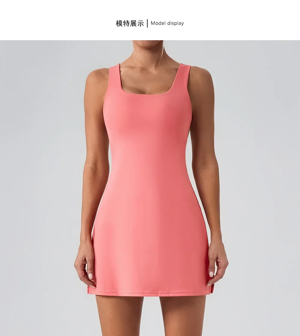 Backless Sports Tennis Dress with Shorts and Pockets Hollow Out Workout Golf Wear Women Badminton Running Suit Tenis Feminino