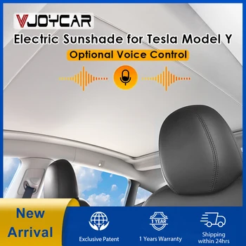 Panoramic electric sunshade for Tesla Model Y with integrated roof coverage, summer UV protection, and a retractable sun visor design