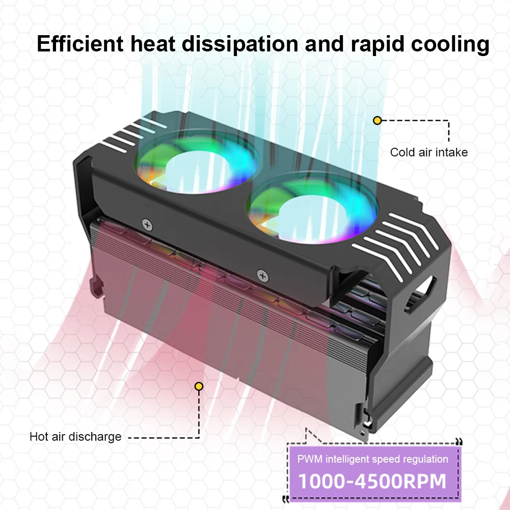 D50 RAM Memory-Chip Heatsink ARGB Sync 4Pin PWM/5V 3Pin ARGB PC Memory Cooling Radiator with Dual 12cm Fan for DDR4 DDR5 Cooling