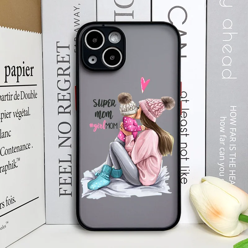 Fashion Super Mama & Dad Frosted Hard Phone Case - Baby Boy & Girl Design