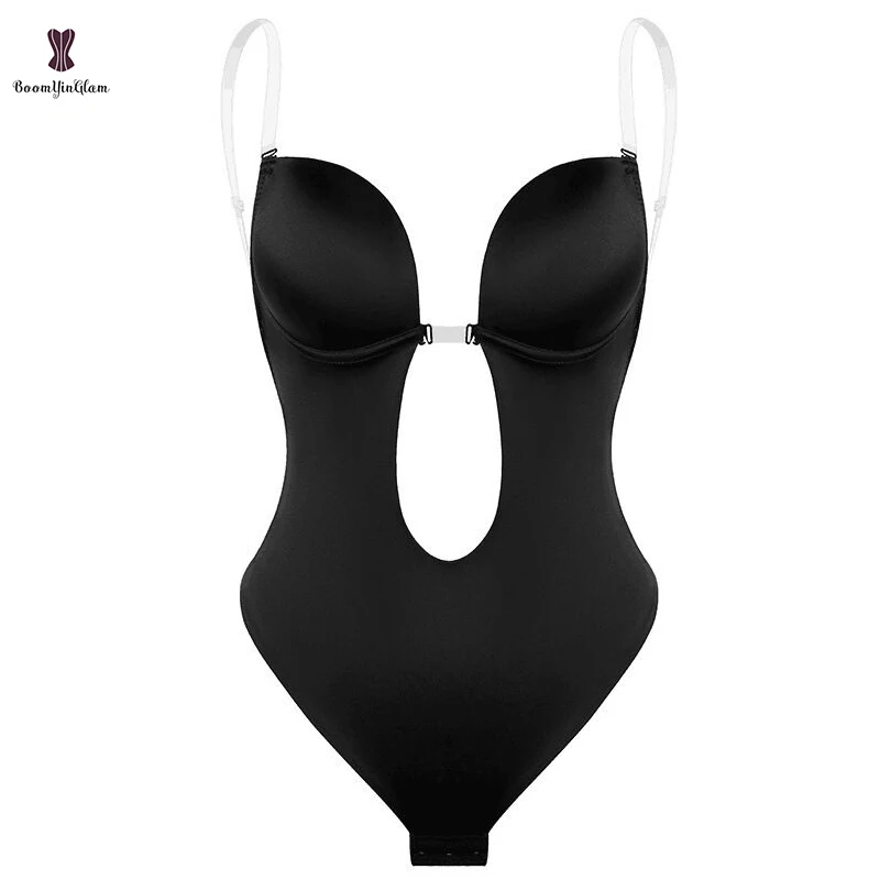 Plus Size S To XXXL Bk&Bg U Shape Body Shapwear Adjsutable Strap Bodysuit Backless Corset Padded Bustier With 3 Hook Underwear