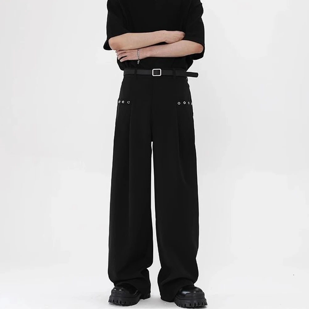 Mens Y2k Basic High Waist Casual Pants 2024 New Genderless Fashion Individuality Pocket Simple Solid Color Wide Leg Pants Unisex
