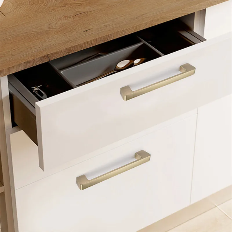 Gold Furniture Handles Aluminum Kitchen Pulls Wardrobe Cabinet Drawer Knobs Dresser Cupboard Hardware For Home