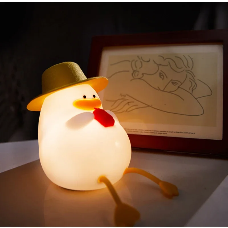 

LED Duck Night Light Rechargeable Mood Light Touch Senor Silicone Night Lamp Bedroom Bedside Lighting for Children Mother Gift