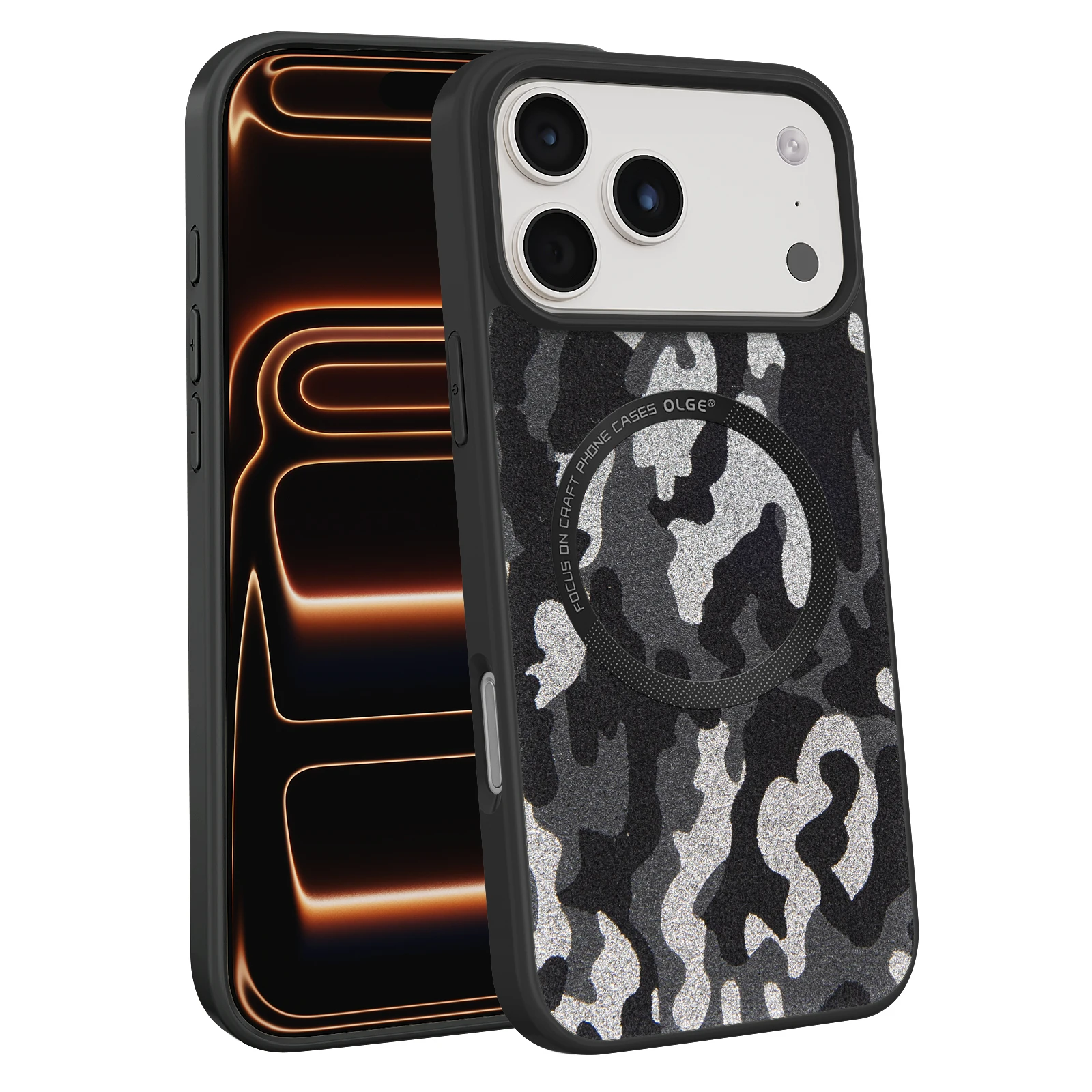 Frosted Camouflage Sheepskin Phone Case with Wireless Charging Capability
