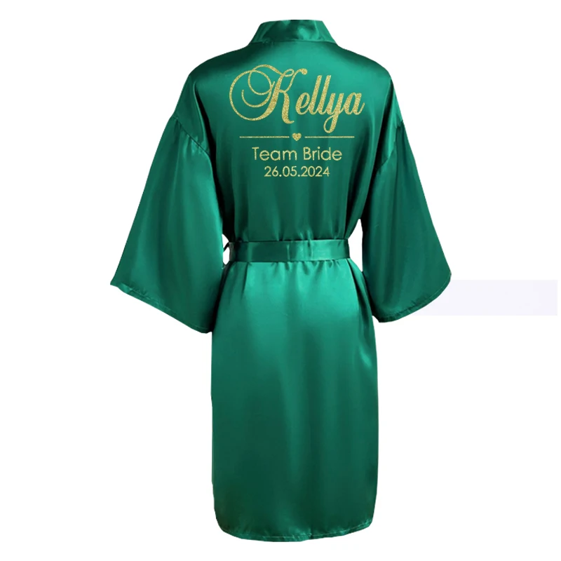 Customized Name Date Wedding Bathrobe Faux Silk Bridal Robe Bride Bridesmaid Wedding Robes Woman Bachelorette Hen Party Best Sellers In Women's Clothing