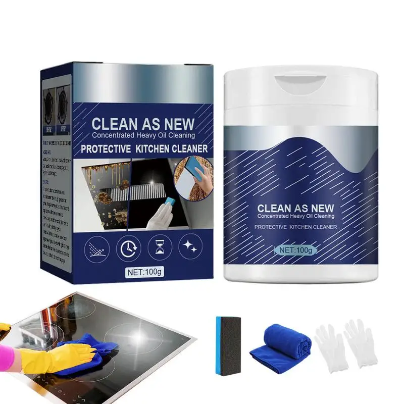 

Kitchen Cleaning Powder Multi-Purpose Protective Grime Remover Kitchenware Household Cleaning Agent Includes Gloves Brush And