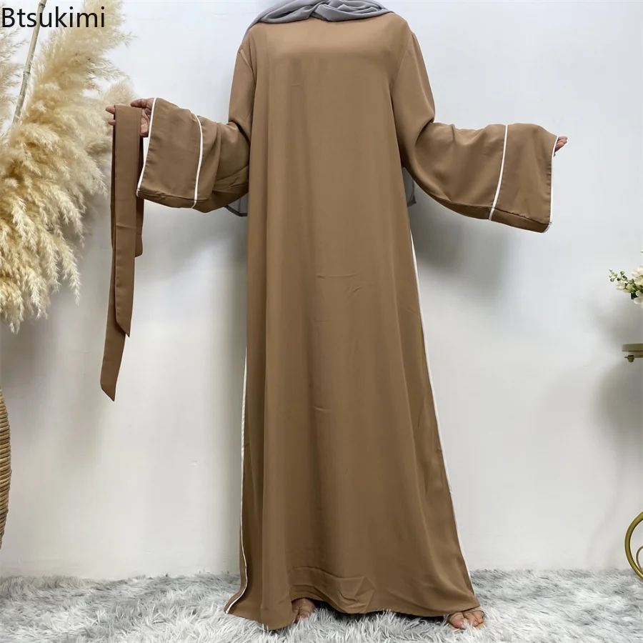 

Abaya Muslim Women Ramadan Eid Modest Clothing Dubai Dresses Long Sleeves Solid Color Hijab Robe Elegant Turkey Islamic Kaftan