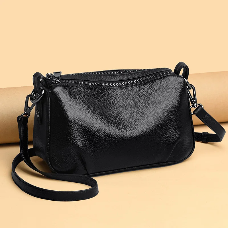 Fashion Trend Korean Hobo Casual Vintage Tote Designer Handbags Women'S Genuine Leather Black
