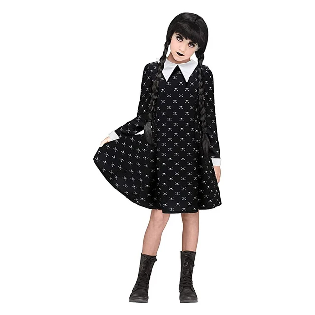 Wednesday Addams Girls Costume Long Sleeve Dress, Medium