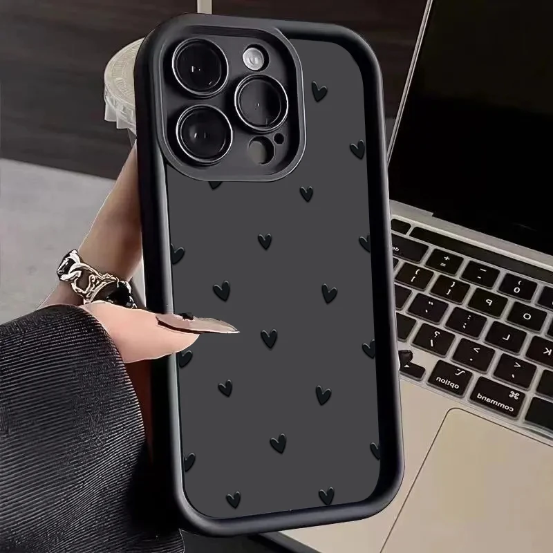 thumbnail image 1 of Funda de teléfono para iPhone 16 15 13 14 Pro Max 11 12 13 Mini 7 8 Plus XR X XS Max SE2022 Funda mate suave a prueba de golpes con estampado de corazón, 1 of 5
