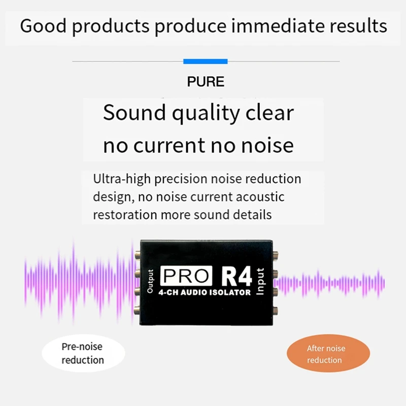 RCA Audio Isolator 4CH Audio Noise Reducer Current Silencer Ground Loop Isolator For Car Modification, Easy To Use