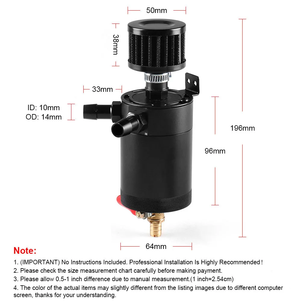 Universal Aluminum 2-port/ 3-port Oil Catch Can Tank Breather Filter Engine Mini Oil Separator