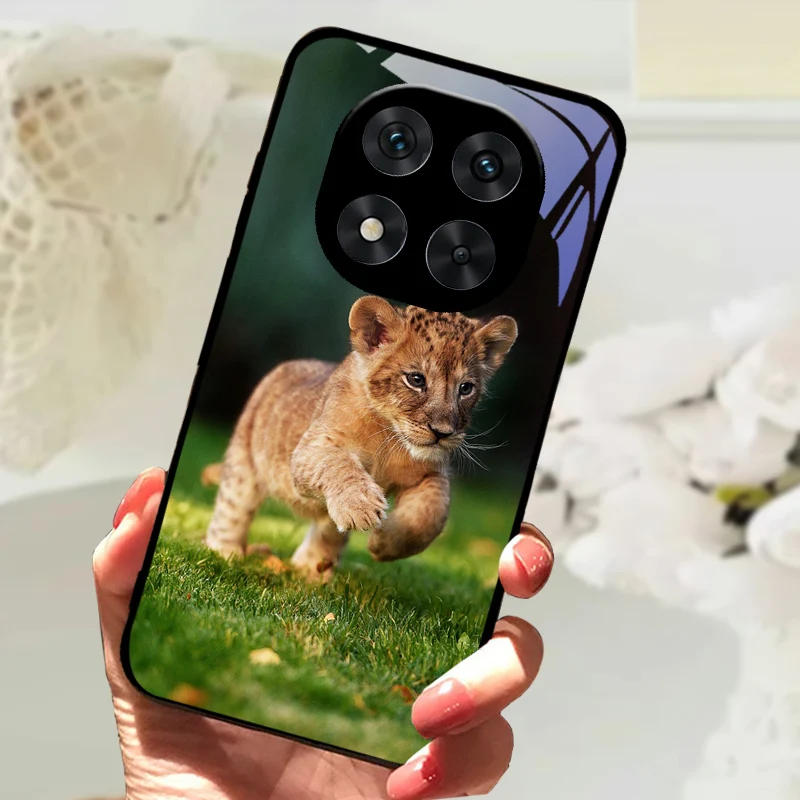 Cute Animal Tempered Glass Phone Case with Shockproof Bumper