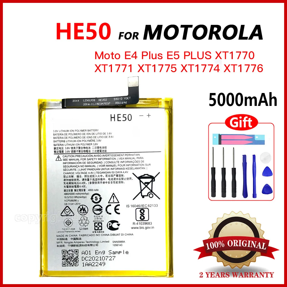 100% Original HE50 5000mAh Battery For Motorola Moto E4 PLUS/ E5 PLUS XT1770 XT1771 XT1775 XT1774 XT1776 Batteries+Free Tools