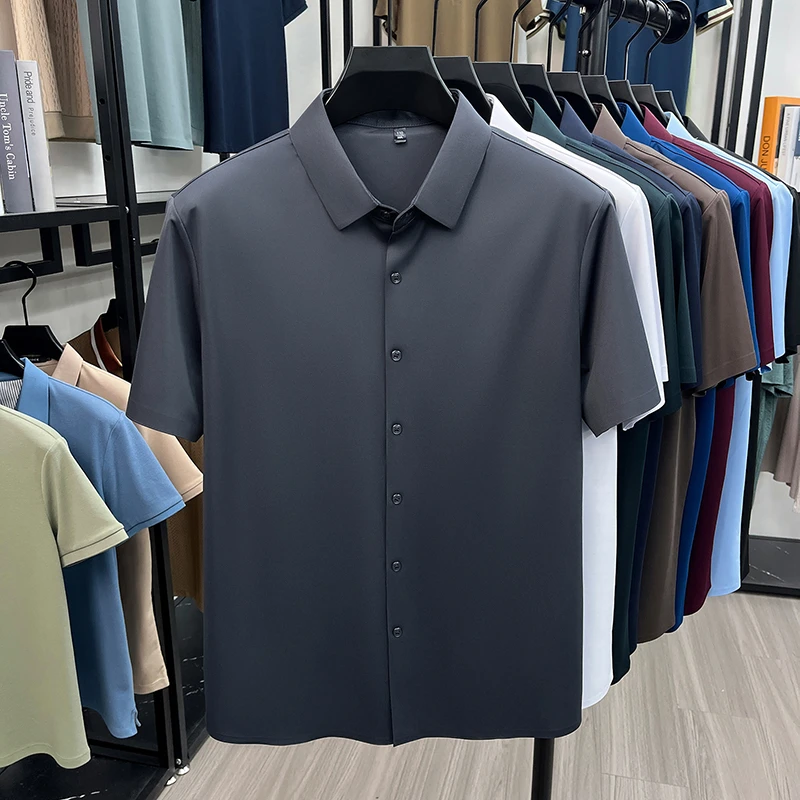 Mens Summer Business Short Sleeved Shirt Seamless Construction High Stretch Easy Care for AllDay Comfort