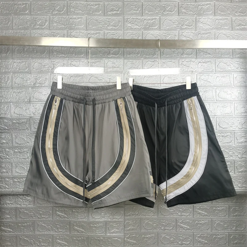 

Zipper Work Shorts Men Casual Multi Pocket Functional Splicing Shorts Reflective Striped Breeches