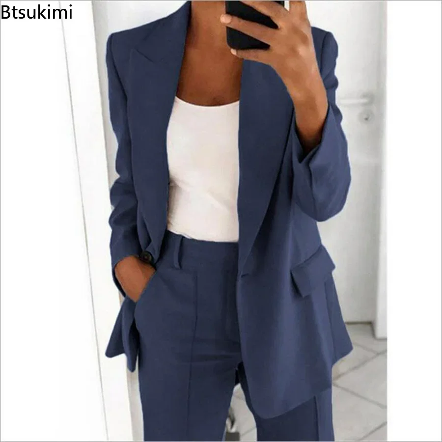 2024Women's Solid Blazers Jacket and Pants Sets 2PCS Slim Fit Formal Office Ladies Elegant Clothing Set Two Pieces Oversized 5XL