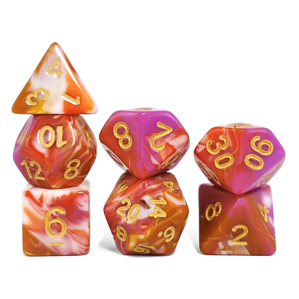 Elegant Two-Tone Blue Swirl Polyhedral Dice Set with Deep Blue Ink