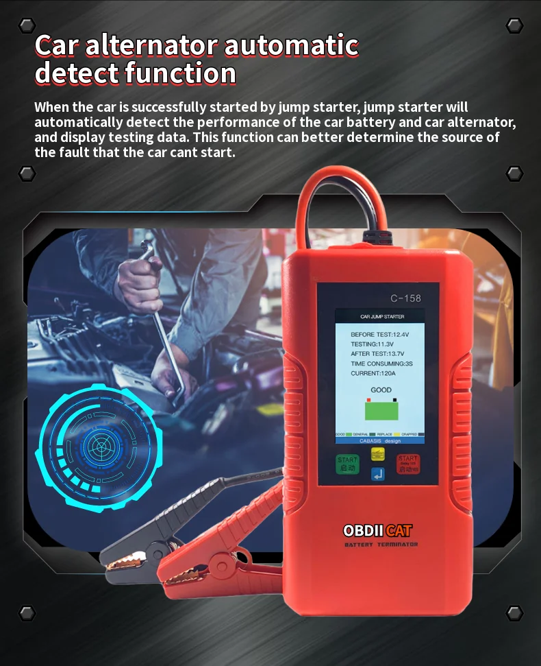 Car Jump Starter Jump Starter Car Battery Charger Portable Battery Charger OBDIICAT C158 12V Car Jump Starter Power Bank Portable Car Battery Charger Cars Booster Battery Starting Device