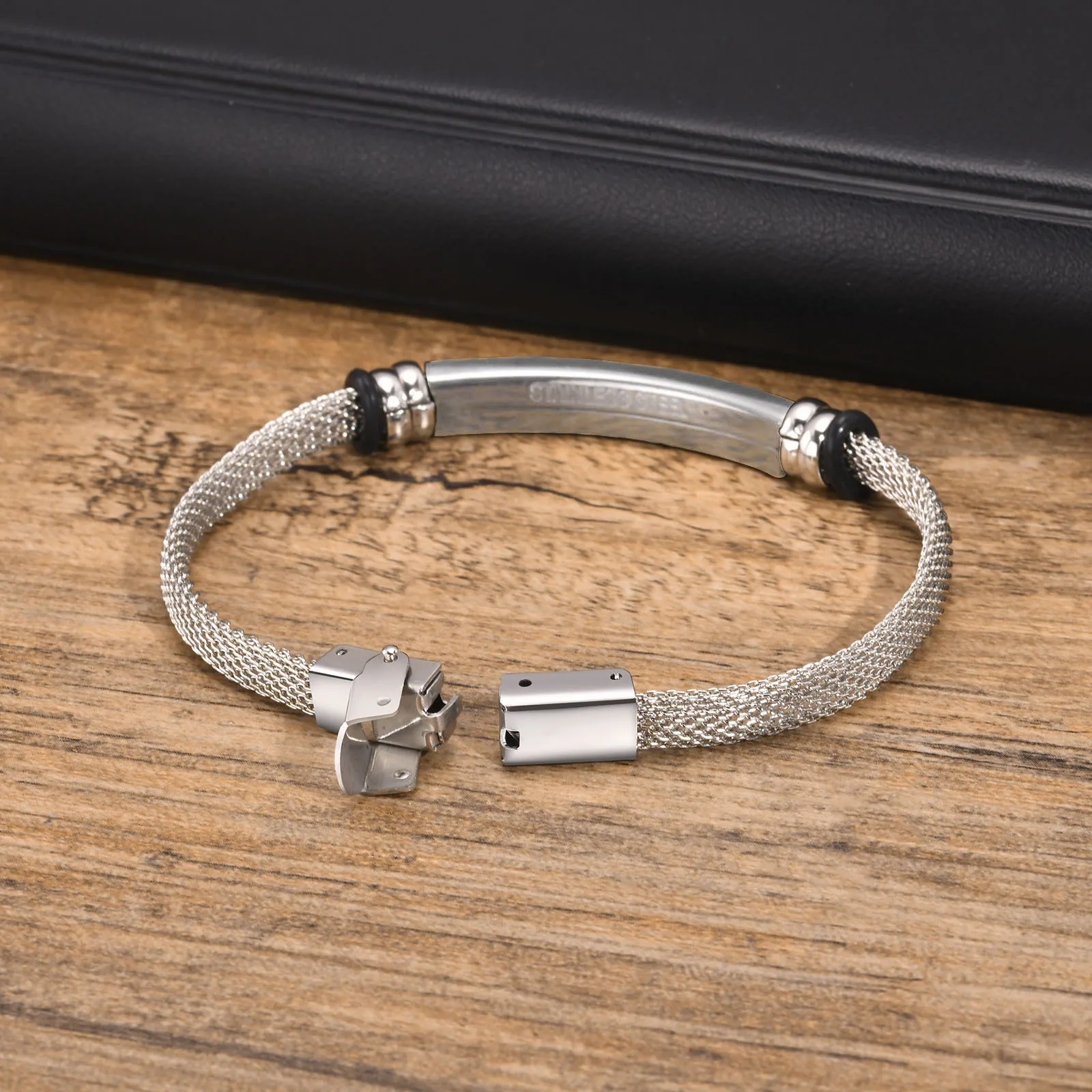 Customized Mesh Woven Chain Bracelet for Men Boys,6MM Stainless Steel Curved Bar Wristband,Personalized Jewelry Gifts