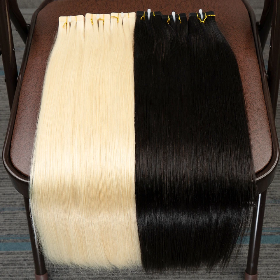 Tape In 100% Real Virgin Human Hair Brazilian Human Hair Straight Extensions Skin Weft Adhesive Glue On Salon Quality for Woman