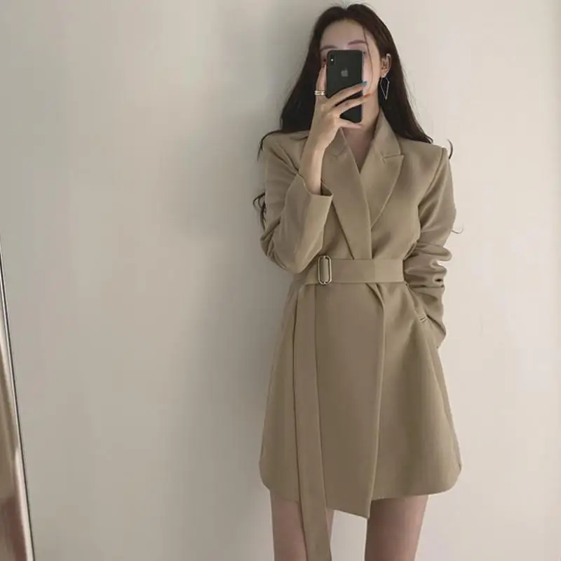 

S-XL Womens Blazers Coat Spring Autumn Female Suit Jackets Lace-up Solid Loose Casual Simplicity Ladies Outerwear Clothes Hw80