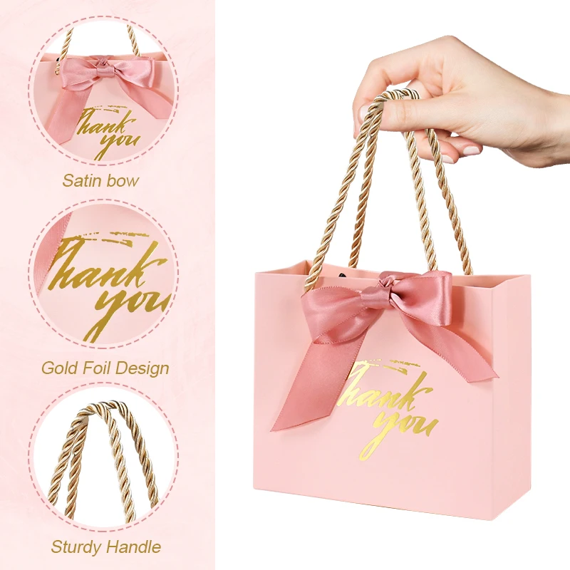 5/24pcs Thank You Paper Gift Box Wedding Favors for Guests Birthday Party Candy Cookie Packaging Bag Baby Shower Decor Supplies