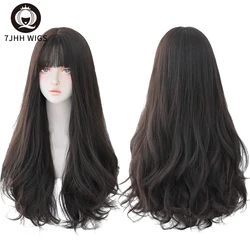 Luxurious Brown Ash Long Deep Wave Lolita Wig with Bangs - Fashionable Synthetic Thick Curls (CT33-2)
