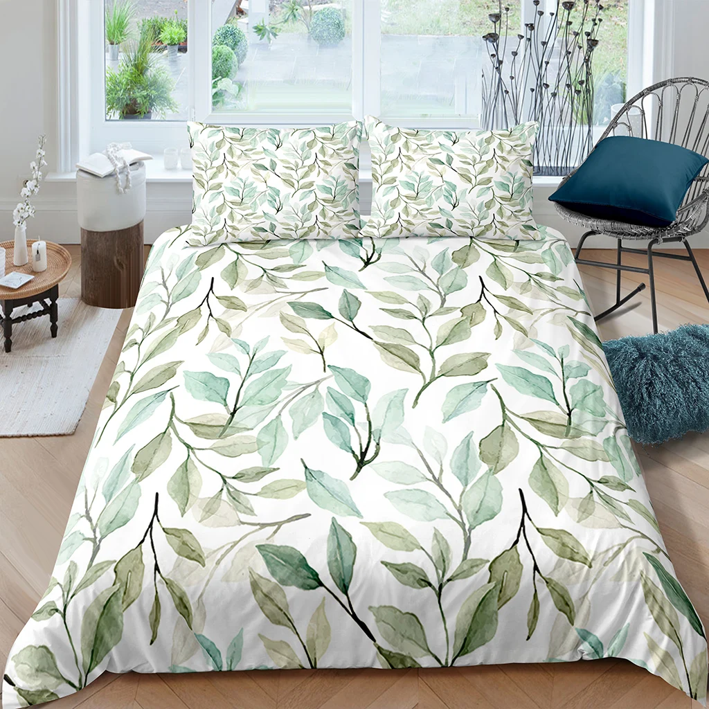 

2/3 шт., Комплект постельного белья с принтом листьев, на молнии
