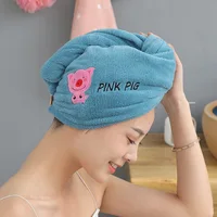 Cute Animal Embroidery Absorbent Shower Cap Coral Fleece Hair Drying Cap Towel Women Thicken Quick-Dry Turban Bathroom 4
