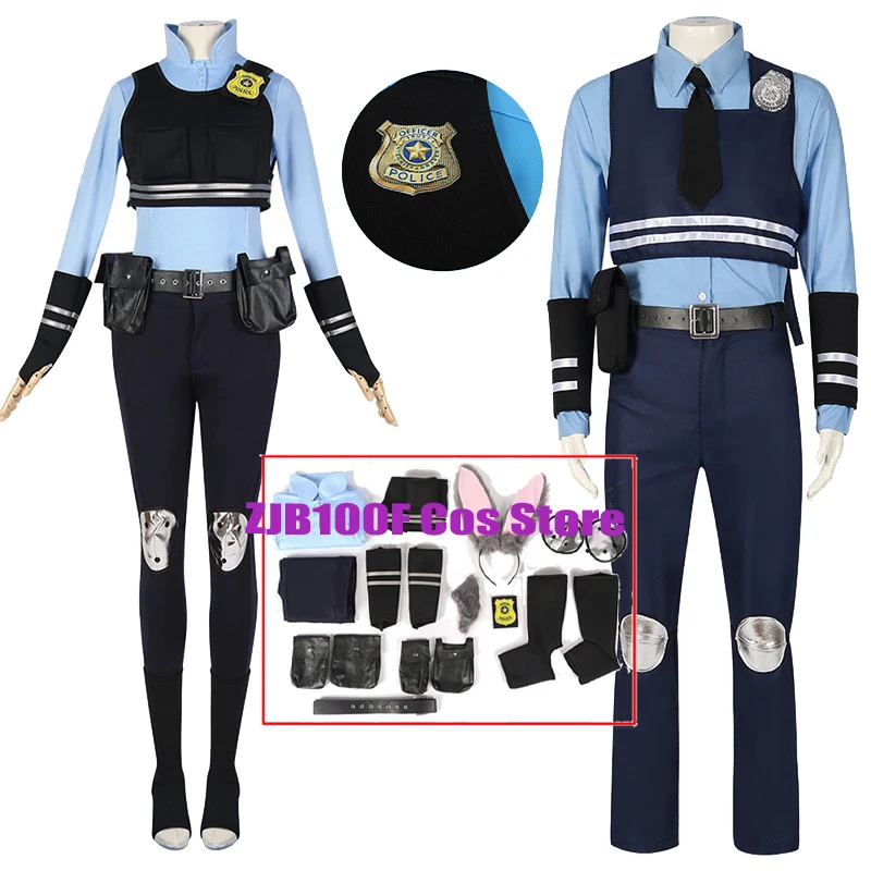 

Police Judy Cosplay Anime Rabbit Officer Costume Uniform Top Vest Accessories Set Halloween Party Outfit for Kid Women Men
