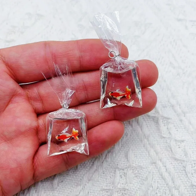 Coral Fish bag Resin Charms Ocean Transparent Small Fish In Water Bag Jewelry Pendant Handmade DIY Material 10pcs