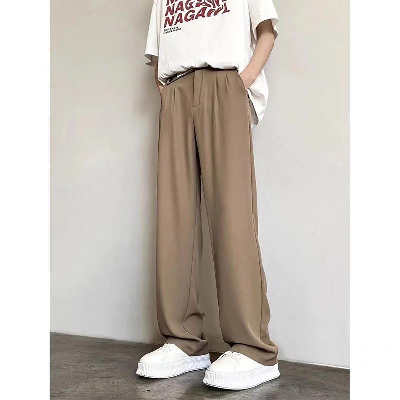 KPOP Fashion Style Harajuku Slim Fit Trousers Loose All Match Straight Cylinder Casual Pants Ice Silk Wide-leg Western Pants
