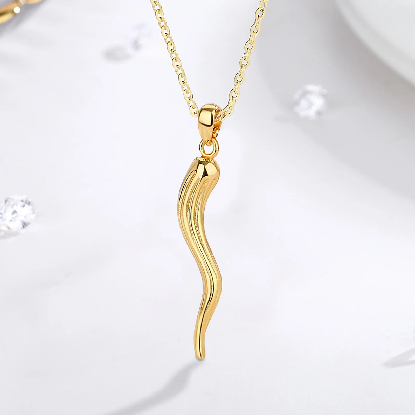 Eudora 925 Sterling Silver Italian Horn Pendant for Women Men Good Luck Friendship Dreams Amulet Necklace Personality Jewelry