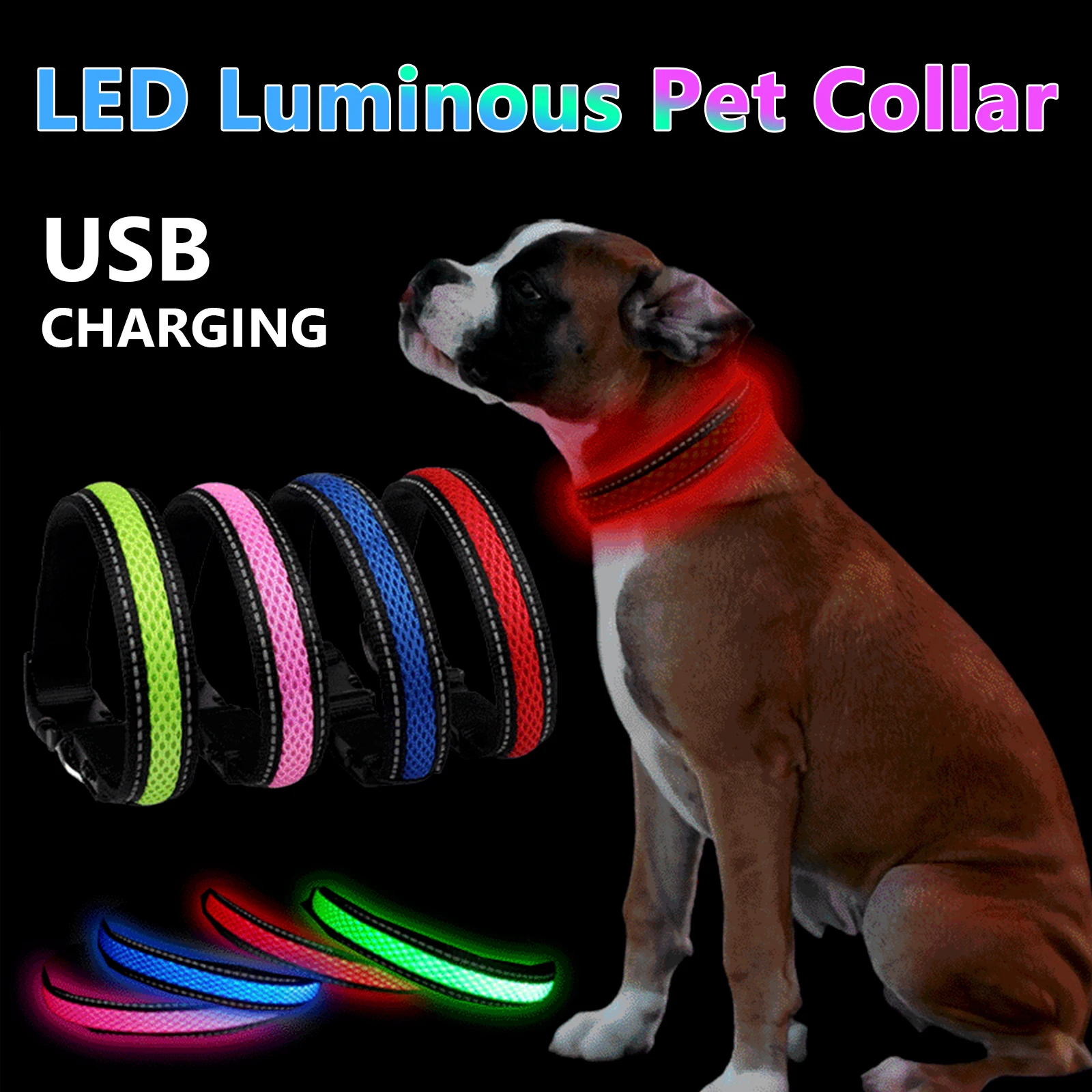 

Led Usb Dog Collar Pet Dog Night Luminous Charge Collar Led Night Safety Flashing Glow Dog Loss Prevention Collar Pet Accessorie