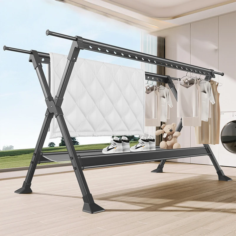 Floor-to-ceiling drying rack Aluminum alloy outdoor foldable free installation drying rack Children's clothing drying rack 1