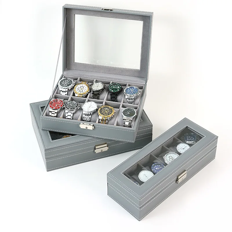 VANSIHO Fashionable Green/Beige/Grey Color 6/10/12 Slots PU Leather Jewelry Watch Box Dustproof Box For Watches Exhibition