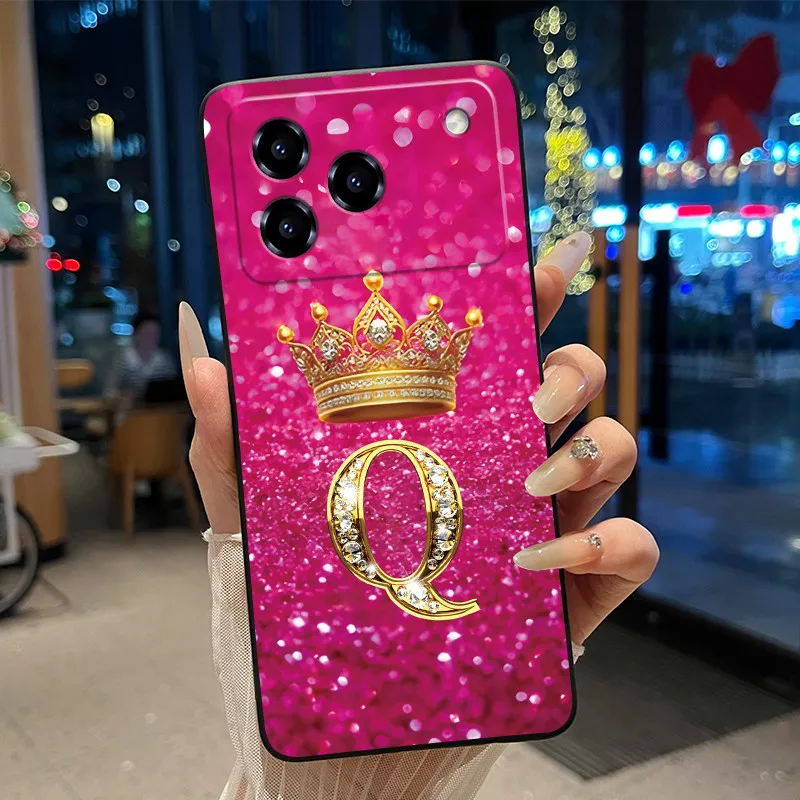 Elegant Shockproof Soft Silicone Black Phone Case with Golden Crown Design