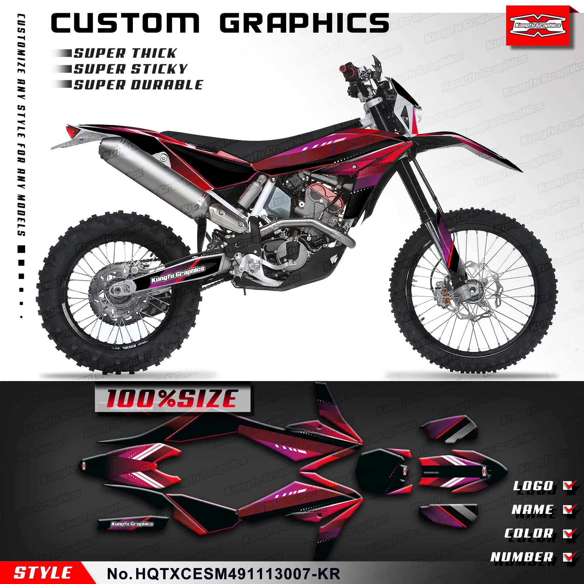 

KUNGFU графические Наклейки на заказ, комплект виниловой пленки для Husqvarna TE TC TXC SMR 449 511 2011 2012, HQTXCESM491113007-KR