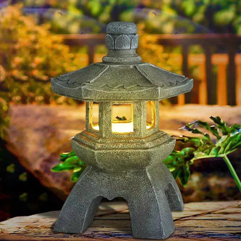 Outdoor Solar Lights, Chinese Zen Stone Pagoda Pieces, Garden Landscape Lights, Small Palace Lights, B & B Decorative Lights 4
